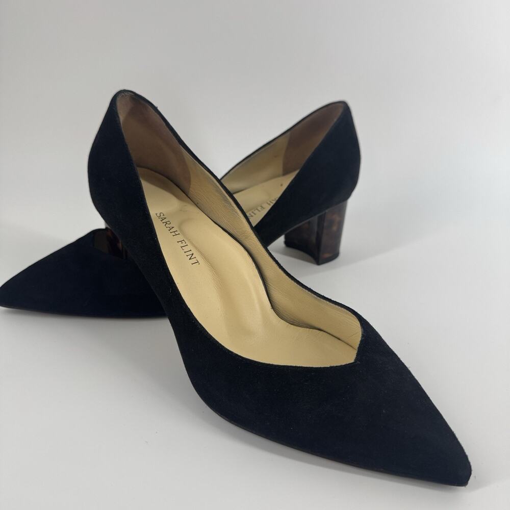 SARAH FLINT Woman’s Perfect Emma Black Suede Sz 40 Heel Tortoise Block Heel Pump